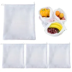 4 Reusable Produce Bag Drawstring Mesh Net Fruit Vegetable Grocery Food Storage