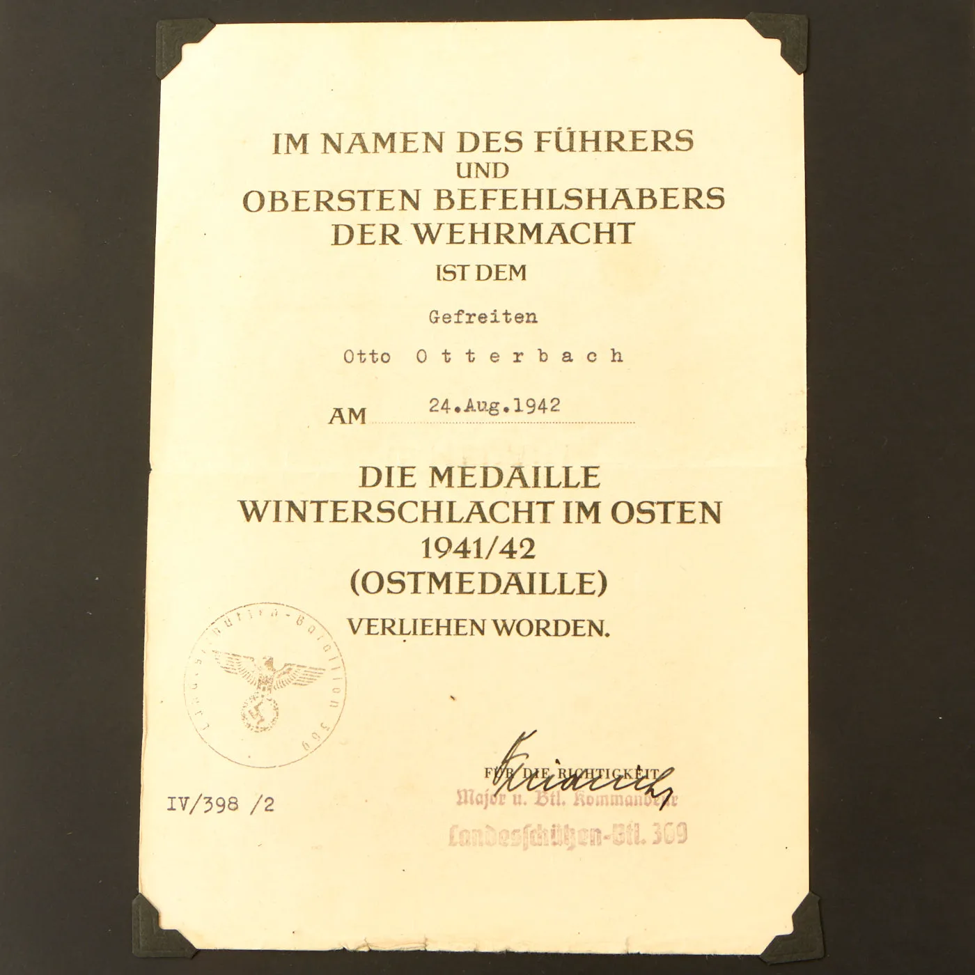 Original German WWII Set of 3 Awards with Documents named to Otto Otterbach of Panzergrenadier Regt. 103
