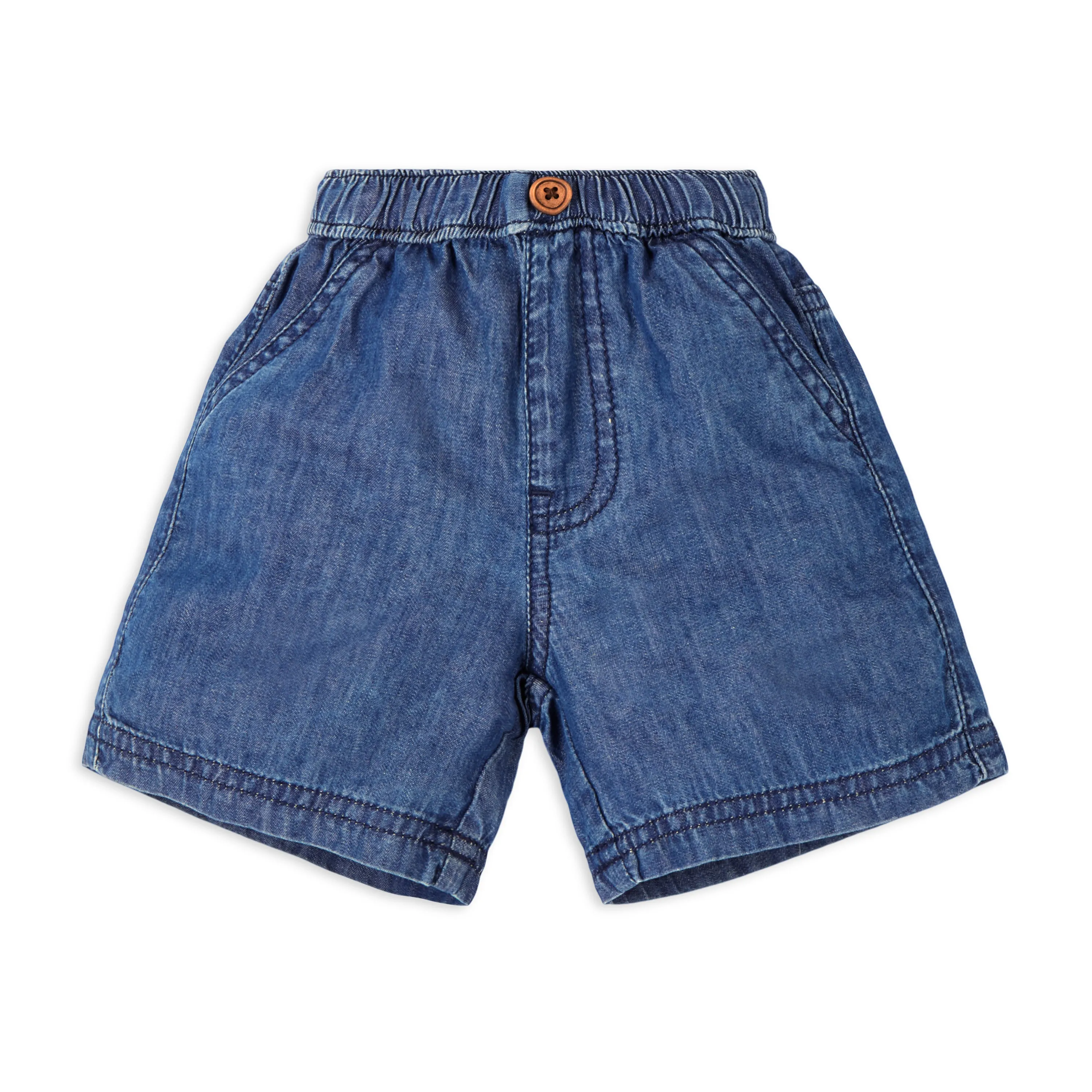 Puff Print Baby Boy Round Neck Tee with Denim Shorts - White & Blue
